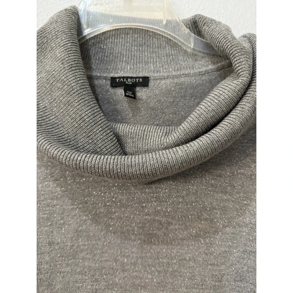 Talbots Plus 2X Silver Metallic Sparkle‎ Cowl Neck Sweater